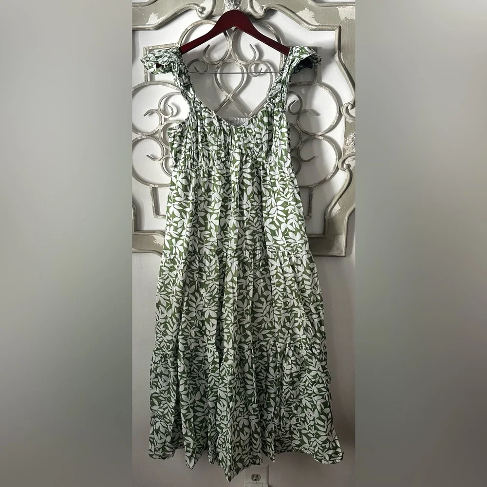 Abercrombie & Fitch Ruffle Strap Smocked Midi Dress Size L Tall - Picture 2 of 10